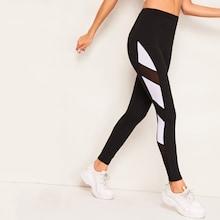 Romwe Contrast Mesh Color-block Leggings