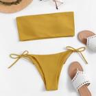 Romwe Plain Tie Side Bikini Set