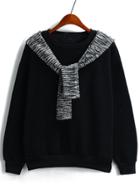 Romwe Round Neck Contrast Tie Loose Black Sweatshirt