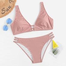 Romwe Plus Ladder Cut-out Bikini Set
