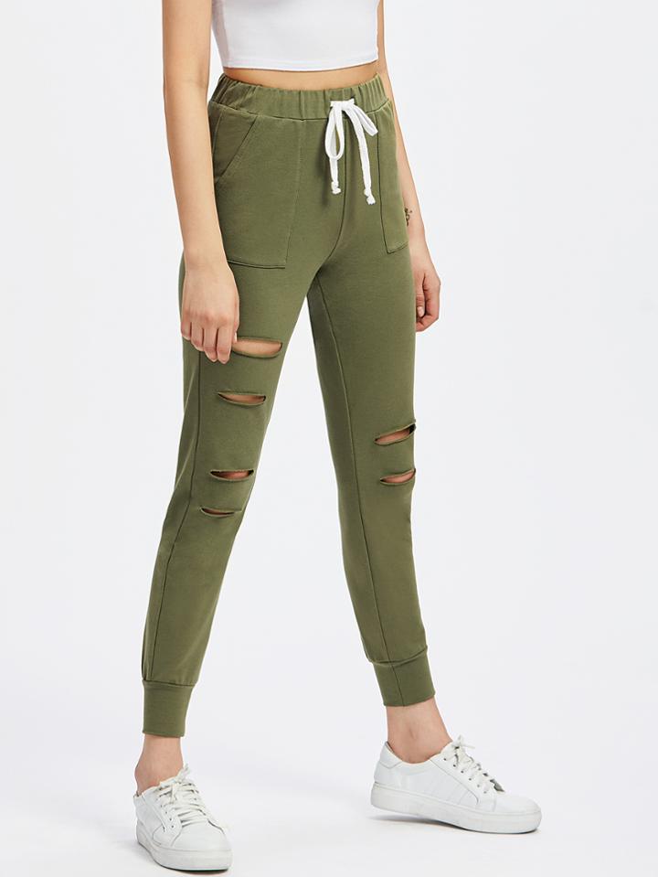 Romwe Rips Detail Fitted Sweatpants