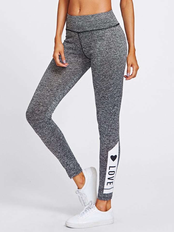Romwe Love Print Marled Knit Leggings