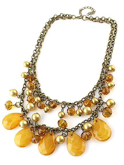 Romwe Yellow Drop Bead Tassel Necklace