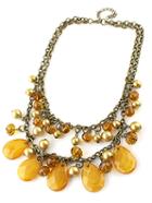 Romwe Yellow Drop Bead Tassel Necklace