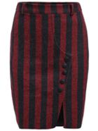 Romwe Vertical Striped Buttons Split Skirt
