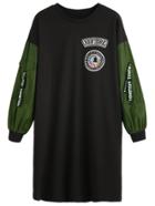 Romwe Contrast Drop Shoulder Embroidered Patches Zip Detail Sweatshirt Dress