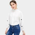 Romwe Heart Embroidery Ruffle Neck Blouse