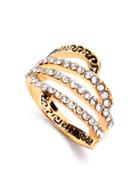 Romwe Gold Plated Rhinestone Cut Out Carved Ring