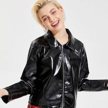 Romwe Zip Up Pu Jacket