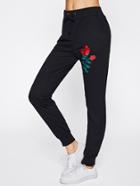 Romwe Embroidered Applique Ribbed Sweatpants