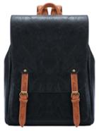 Romwe Black Leather Buckle Pu Backpack
