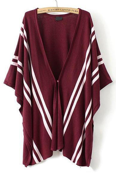 Romwe V Neck Striped Cape Sweater