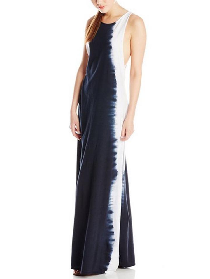 Romwe Navy Tie Dye Drop Armhole Maxi Tank Dress