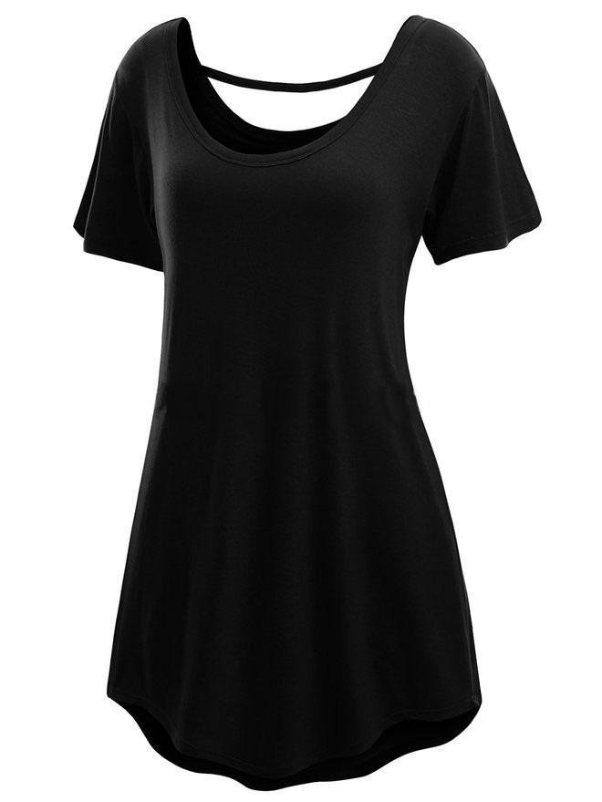 Romwe Black Scoop Neck T-shirt Dress