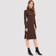 Romwe Slit Side Solid Fitted Knit Dress