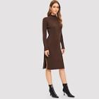 Romwe Slit Side Solid Fitted Knit Dress