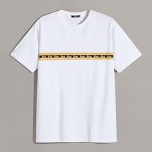 Romwe Guys Letter And Striped Tee