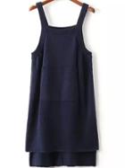Romwe Straps Pockets High Low Navy Sweater Vest