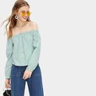 Romwe Striped Single Breasted Off The Shoulder Blouse