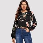 Romwe Floral Print Crop Pullover