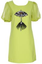 Romwe Romwe Diamante Umbrella Embellished Green Short-sleeved Dress