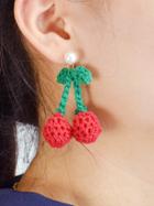 Romwe Braided Woolen Rope Cherry Earrings Party Dangle Earrings
