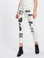 Romwe Extreme Distressing Slogan Print Jeans