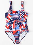 Romwe Star & Striped Swimsuit