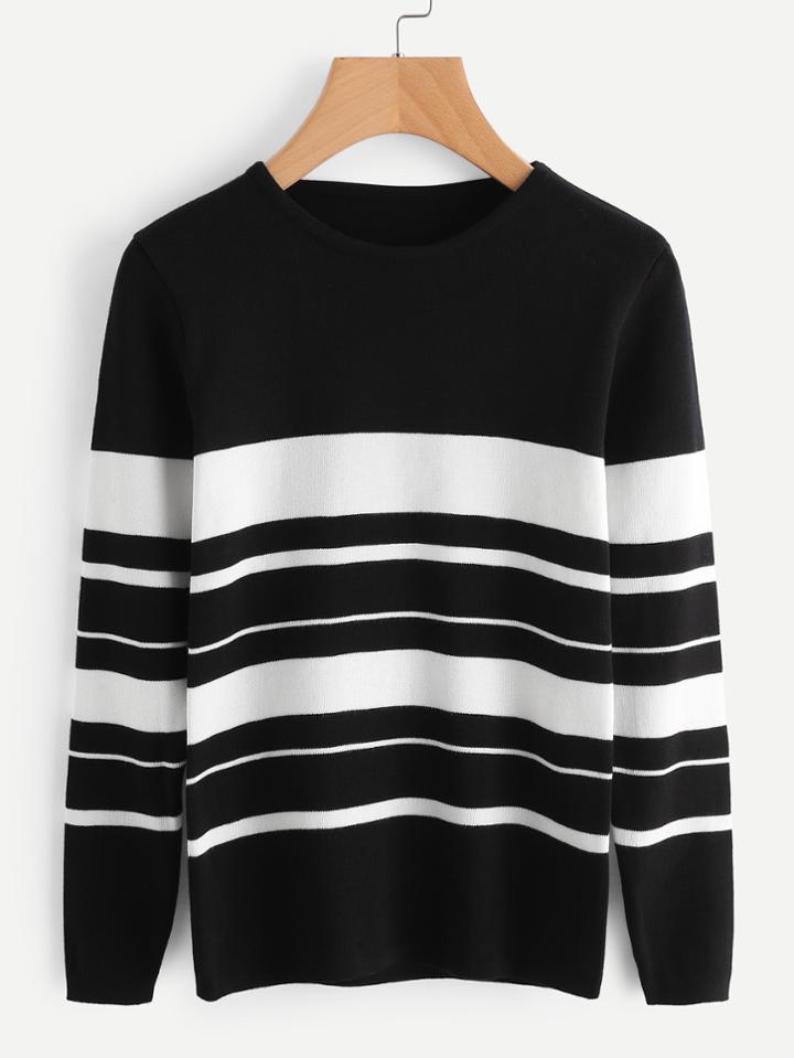 Romwe Striped Jersey Sweater