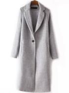 Romwe Notch Lapel Single Button Split Side Long Grey Coat