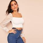 Romwe Organza Sleeve Crop Smocked Top