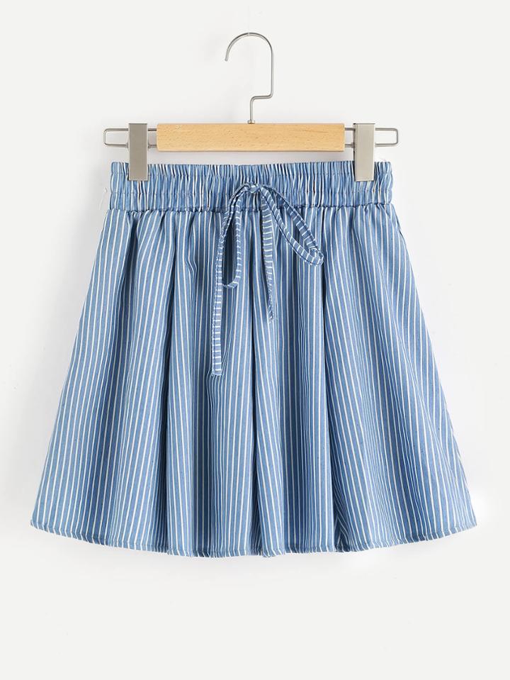 Romwe Vertical Striped Drawstring Waist Skirt