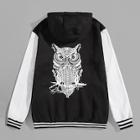 Romwe Guys Owl Print Striped Trim Drawstring Hooded Jacket