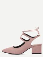 Romwe Pink Pointed Out Strap Pumps