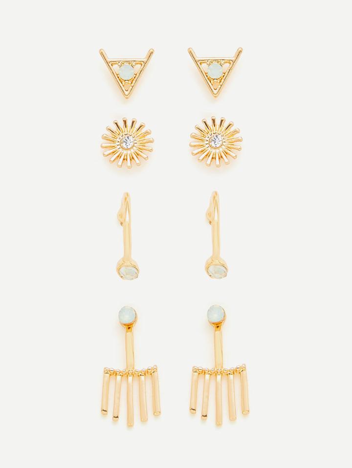 Romwe Rhinestone Detail Retro Earring Set
