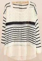Romwe White Long Sleeve Striped Loose Knitwear