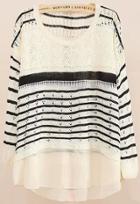 Romwe White Long Sleeve Striped Loose Knitwear