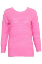 Romwe Hollow-out Sheer Pink Jumper