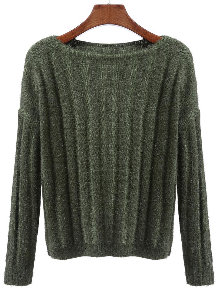 Romwe Round Neck Army Green Sweater