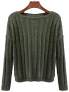 Romwe Round Neck Army Green Sweater