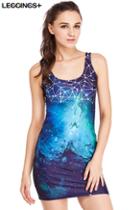Romwe Leggings+ Constellation Line & Galaxy Print Blue Tank Dress