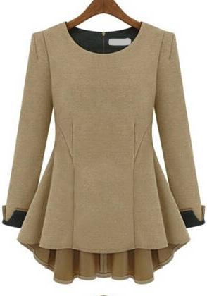 Romwe Zipper Khaki Top With Skirt Detail