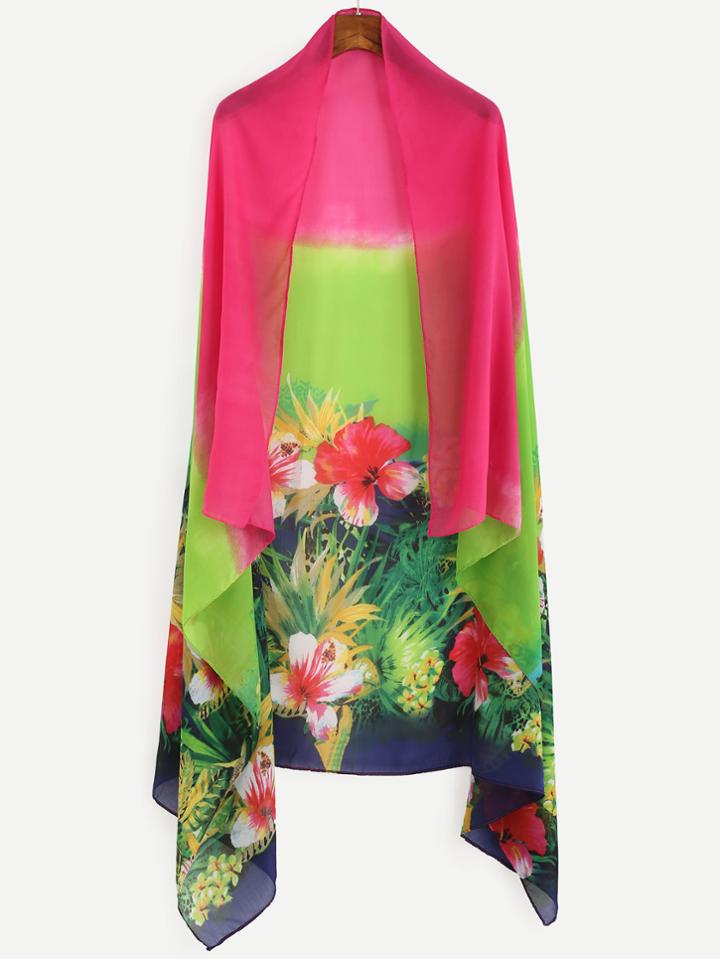 Romwe Multicolor Floral Print Chiffon Scarf