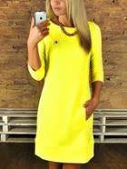 Romwe Women Long Sleeve Sheath Yellow Dress