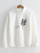 Romwe Embroidery Detail High Neck Sweatshirt