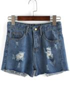 Romwe Ripped Asymmetrical Hem Denim Shorts