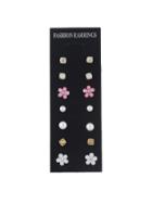 Romwe Rhinestone Flower Small Earrings Set
