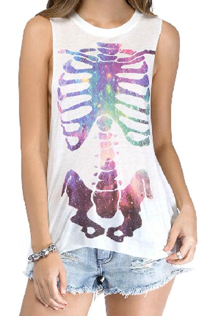 Romwe Shining Skull Print Loose Vest