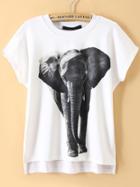 Romwe Dip Hem Elephant Print T-shirt