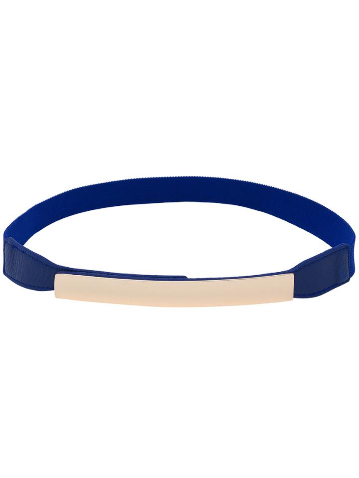 Romwe Metal Plate Blue Elastic Belt